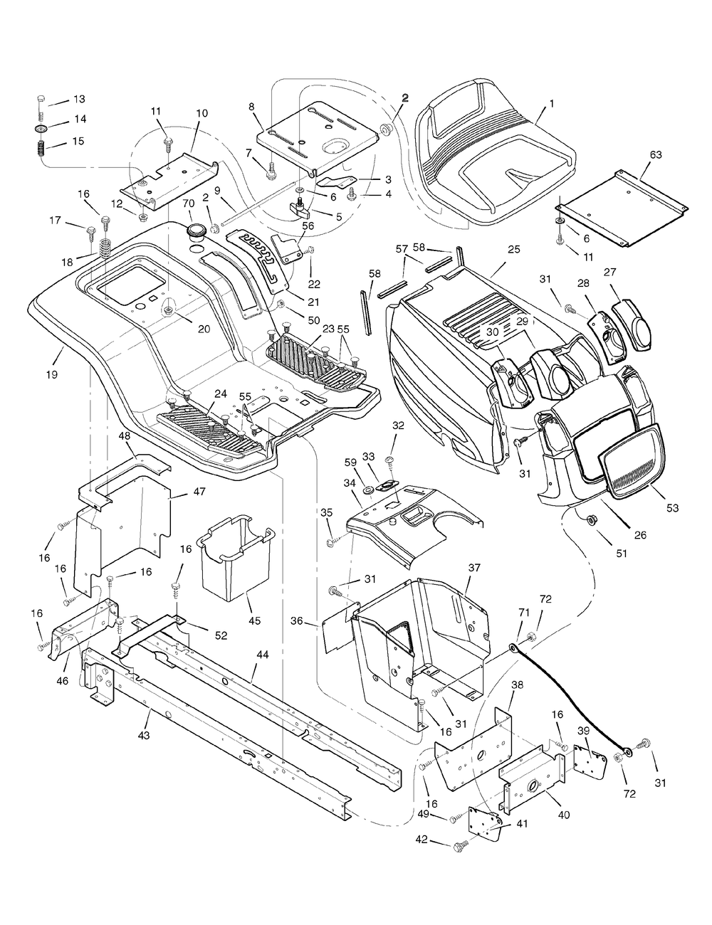 Chassis And Hood Diagram and Parts List for 425622X78B 2006 Briggs and Stratton Lawn Tractor
